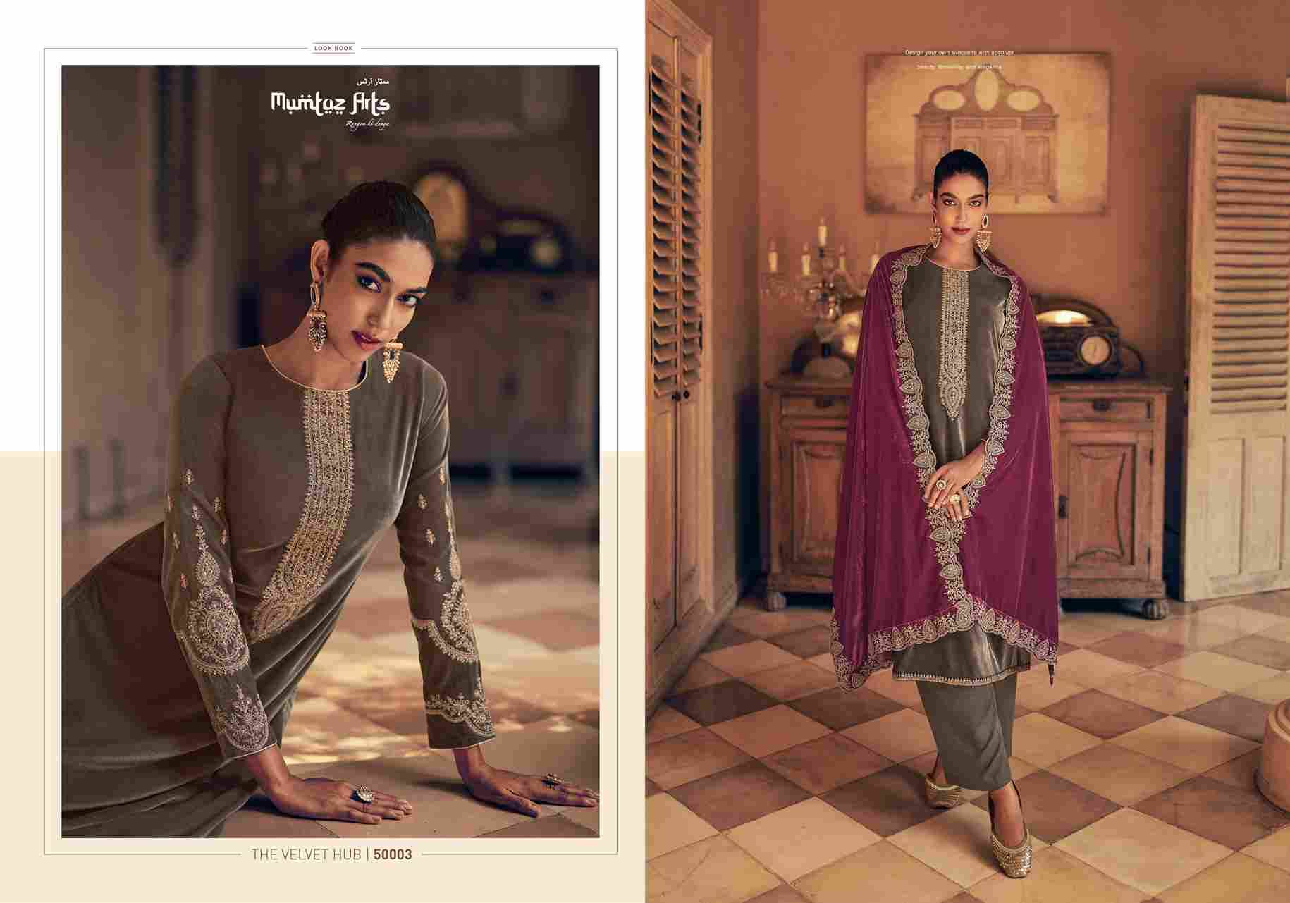 The Velvet Hub By Mumtaz Arts 50001 To 50004 Series Festive Suits Collection Beautiful Stylish Fancy Colorful Party Wear & Occasional Wear Pure Velvet Embroidered Dresses At Wholesale Price