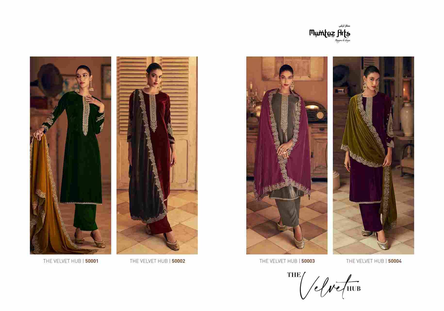 The Velvet Hub By Mumtaz Arts 50001 To 50004 Series Festive Suits Collection Beautiful Stylish Fancy Colorful Party Wear & Occasional Wear Pure Velvet Embroidered Dresses At Wholesale Price
