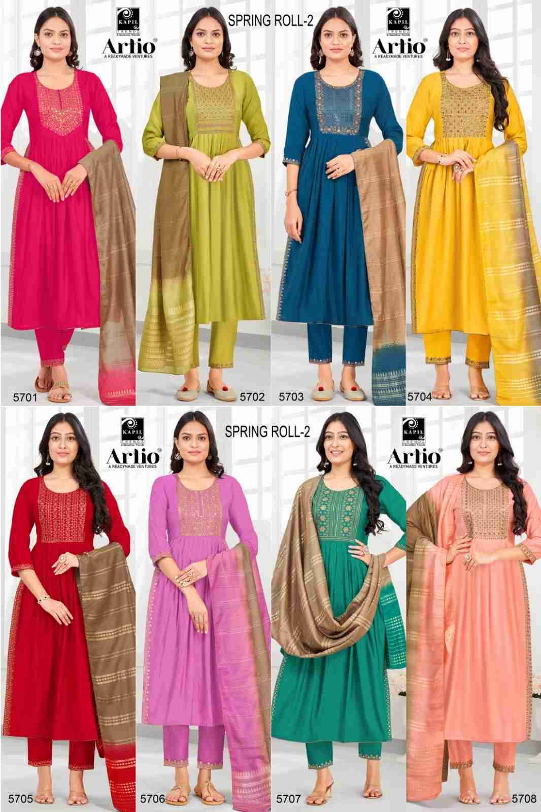 Spring Roll Vol-2 By Artio 57001 To 57008 Series Beautiful Festive Suits Colorful Stylish Fancy Casual Wear & Ethnic Wear Pure Viscose Silk With Work Dresses At Wholesale Price