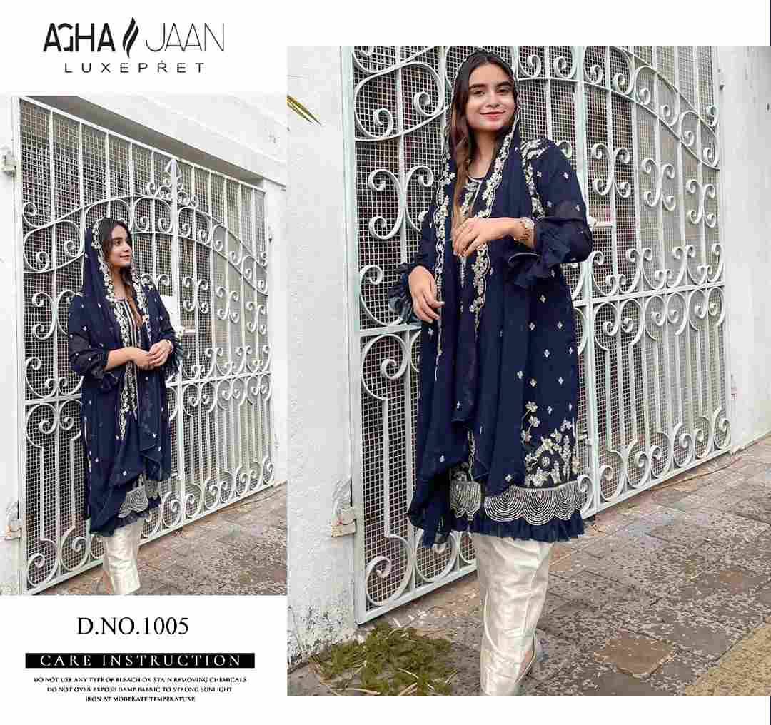 Agha Jaan Hit Design 1005 By Fashid Wholesale Pakistani Suits Beautiful Fancy Colorful Stylish Party Wear & Occasional Wear Heavy Georgette With Embroidery Dresses At Wholesale Price