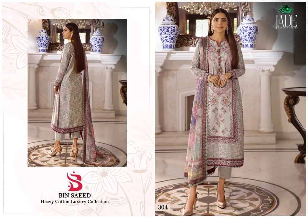 Bin Saeed Vol-3 By Jade 301 To 306 Series Beautiful Festive Suits Stylish Fancy Colorful Casual Wear & Ethnic Wear Pure Lawn Cotton Print Embroidered Dresses At Wholesale Price