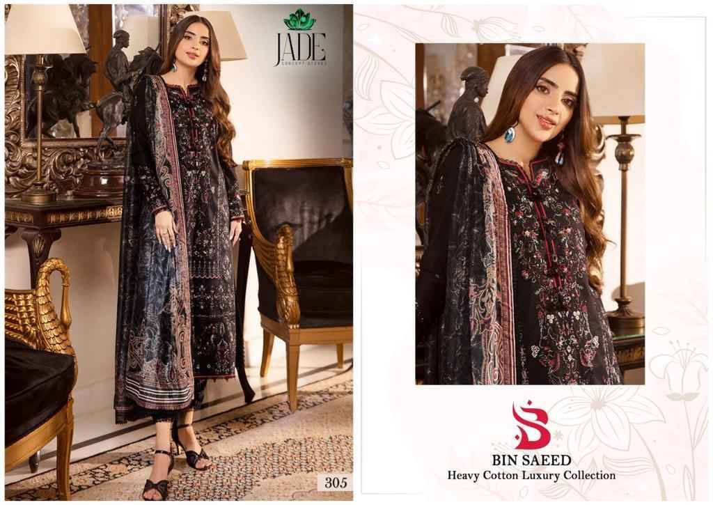 Bin Saeed Vol-3 By Jade 301 To 306 Series Beautiful Festive Suits Stylish Fancy Colorful Casual Wear & Ethnic Wear Pure Lawn Cotton Print Embroidered Dresses At Wholesale Price