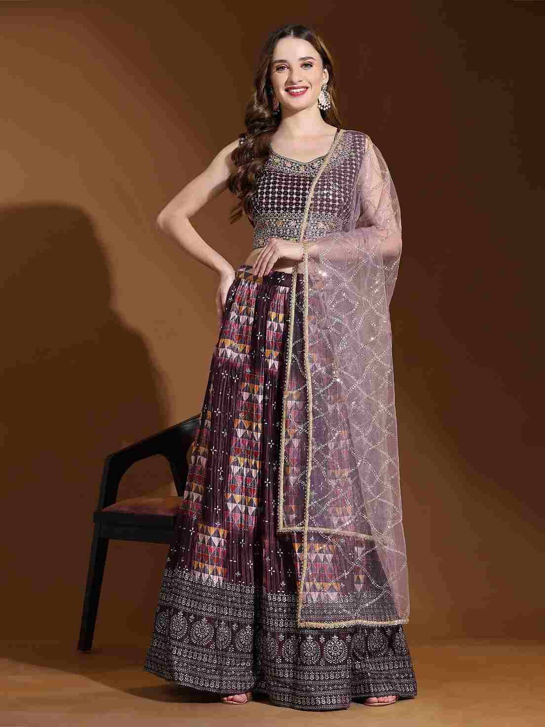 C-2053 By Amoha Trendz 2053-A To 2053-C Series Designer Beautiful Festive Collection Occasional Wear & Party Wear Chinnon Lehengas At Wholesale Price