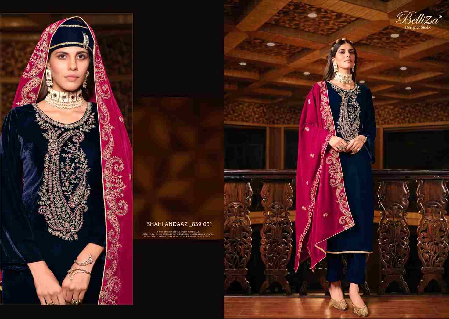 Shahi Andaaz By Belliza 839-001 To 839-006 Series Beautiful Festive Suits Colorful Stylish Fancy Casual Wear & Ethnic Wear Pure Velvet Dresses At Wholesale Price