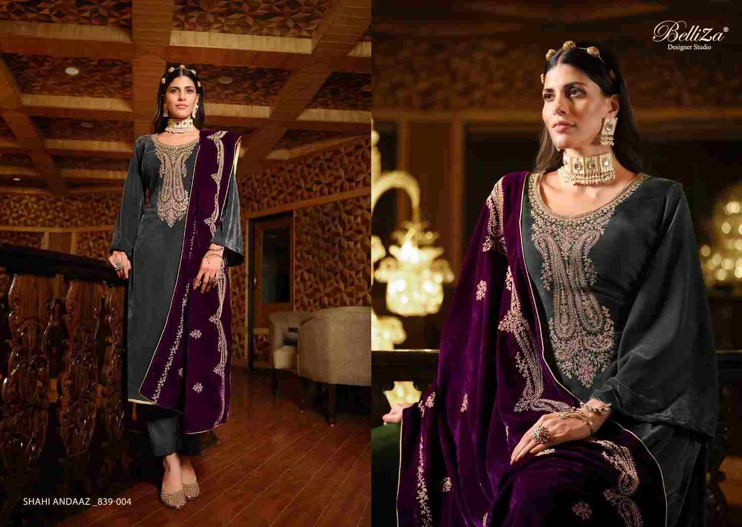 Shahi Andaaz By Belliza 839-001 To 839-006 Series Beautiful Festive Suits Colorful Stylish Fancy Casual Wear & Ethnic Wear Pure Velvet Dresses At Wholesale Price