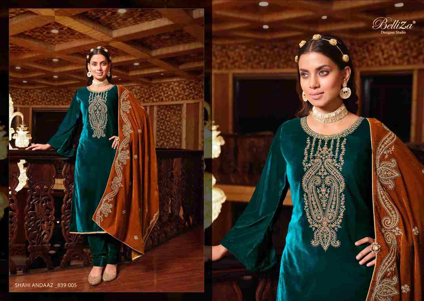 Shahi Andaaz By Belliza 839-001 To 839-006 Series Beautiful Festive Suits Colorful Stylish Fancy Casual Wear & Ethnic Wear Pure Velvet Dresses At Wholesale Price