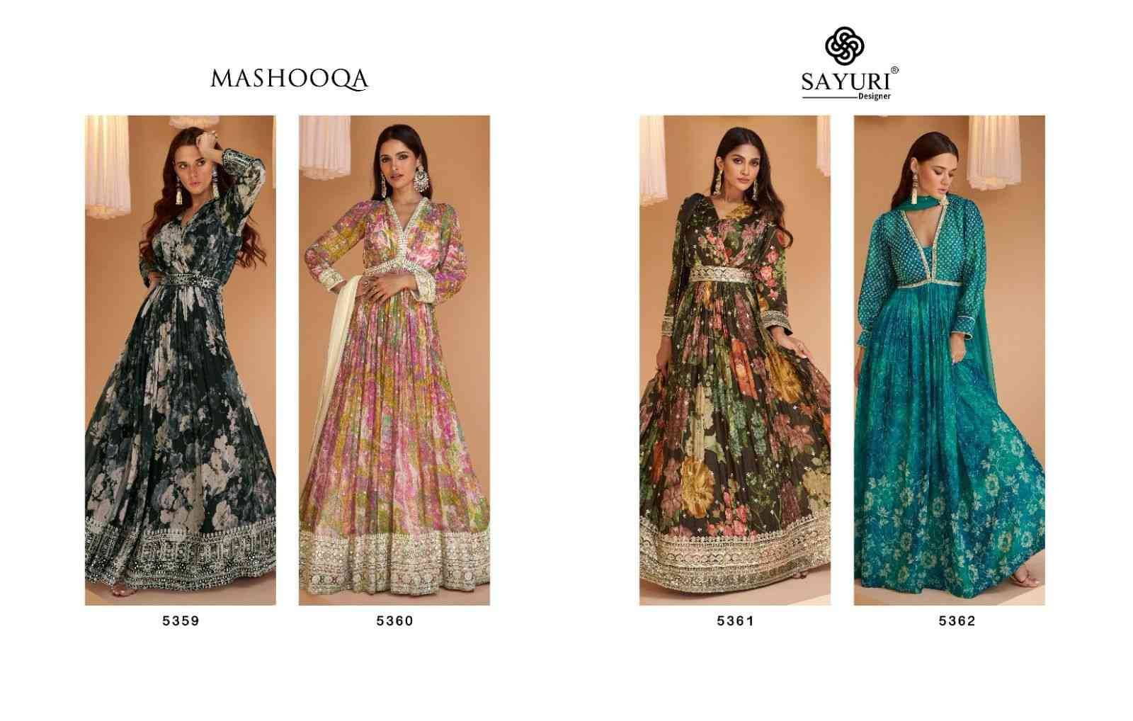 Mashooqa By Sayuri 5359 To 5362 Series Beautiful Stylish Fancy Colorful Casual Wear & Ethnic Wear Georgette Gowns With Dupatta At Wholesale Price