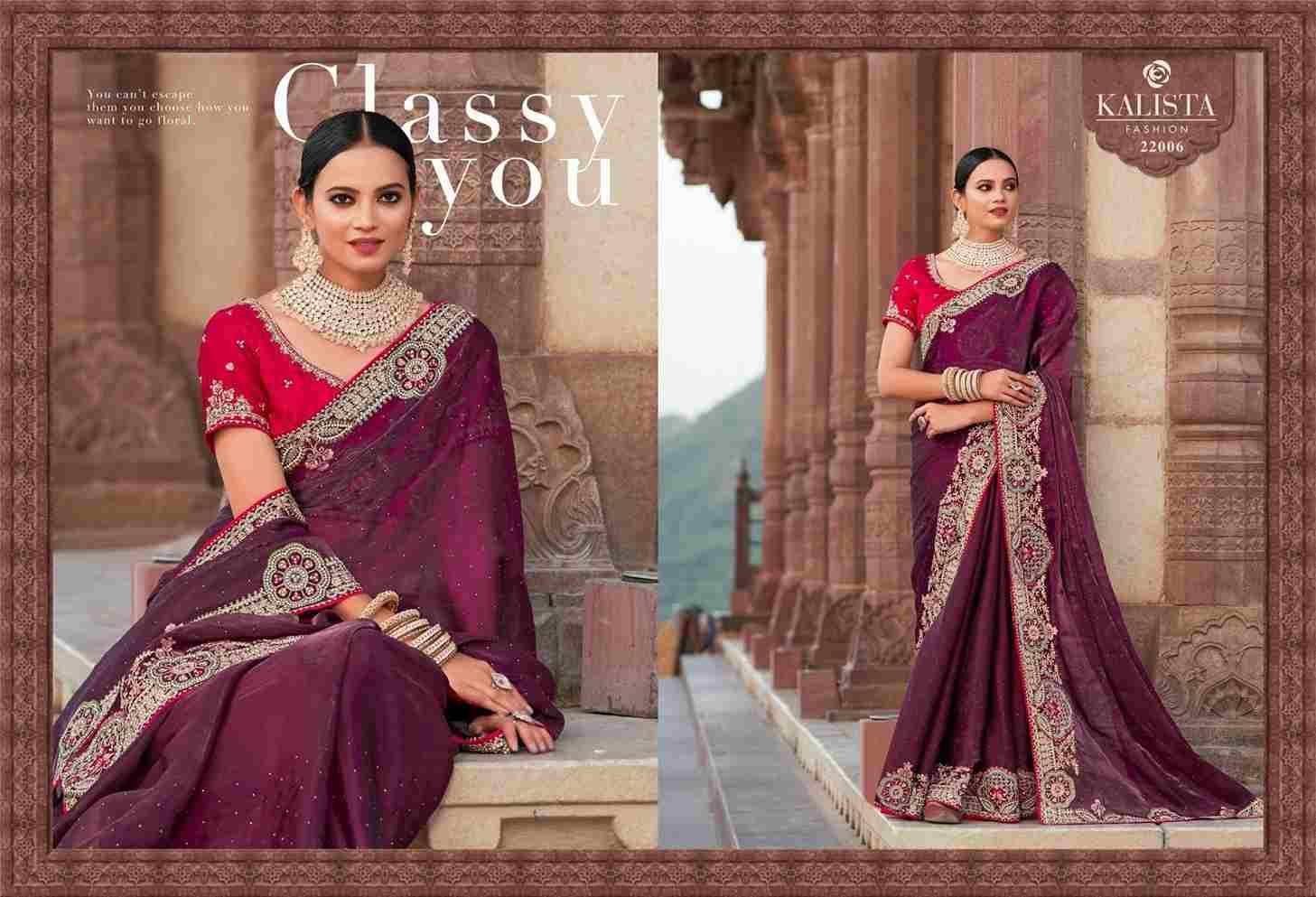 Festival Mania By Kalista Fashion 22001 To 22006 Series Indian Traditional Wear Collection Beautiful Stylish Fancy Colorful Party Wear & Occasional Wear Satin With Work Sarees At Wholesale Price