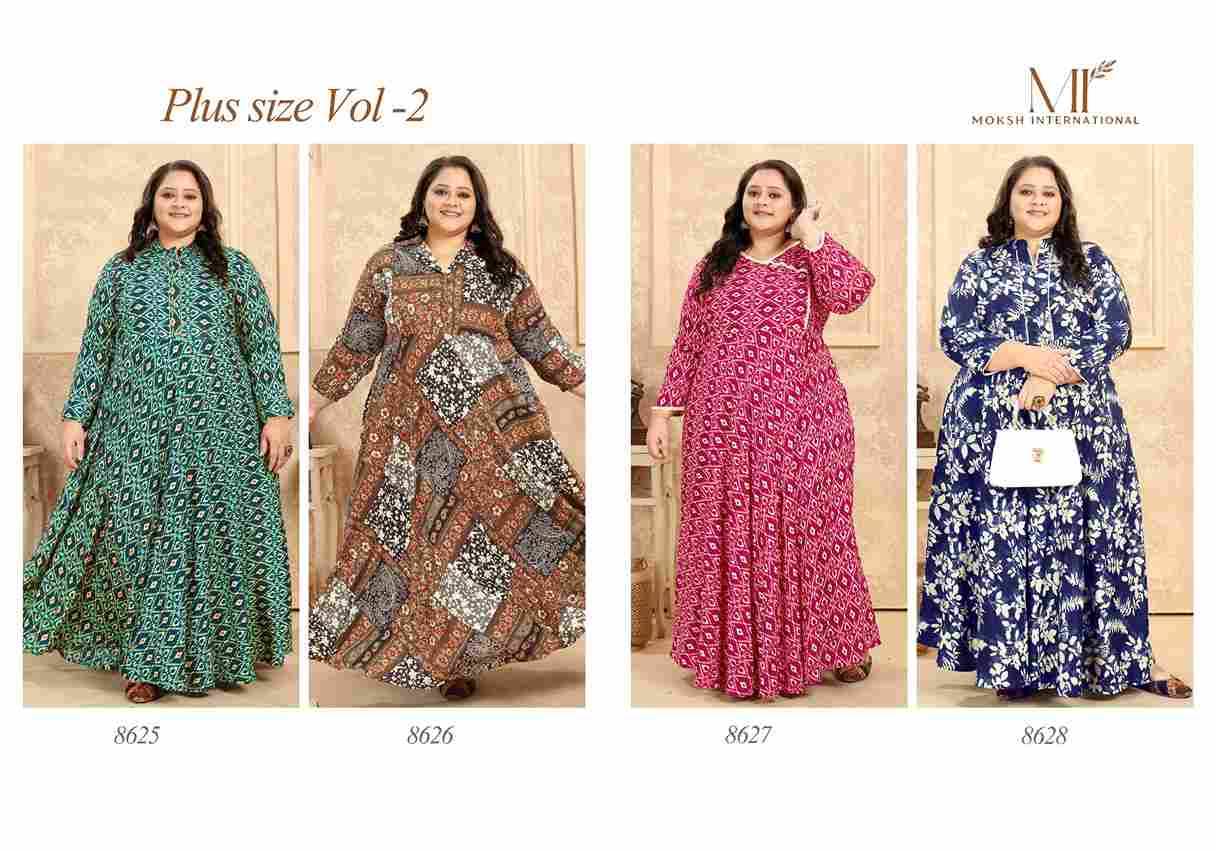 Plus Size Vol-2 By Moksh International 8625 To 8628 Series Designer Stylish Fancy Colorful Beautiful Party Wear & Ethnic Wear Collection Premium Rayon Gowns At Wholesale Price