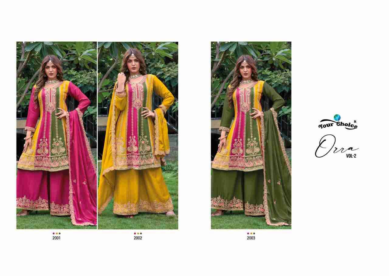 Orra Vol-2 By Your Choice 2001 To 2003 Series Beautiful Stylish Sharara Suits Fancy Colorful Casual Wear & Ethnic Wear & Ready To Wear Heavy Chinnon Embroidered Dresses At Wholesale Price