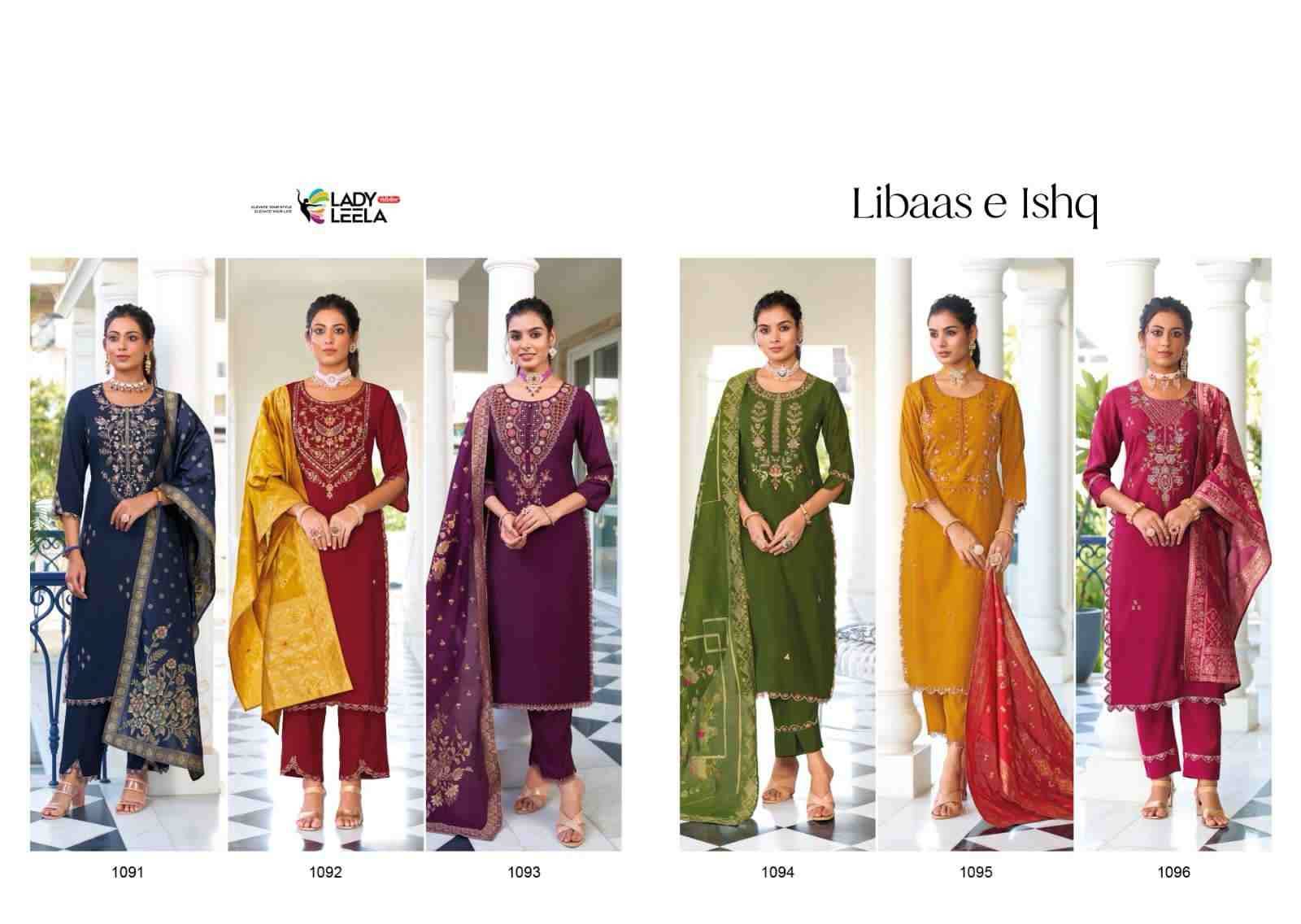 Libaas E Ishq By Lady Leela 1091 To 1096 Series Beautiful Stylish Festive Suits Fancy Colorful Casual Wear & Ethnic Wear & Ready To Wear Viscose Silk Embroidered Dresses At Wholesale Price