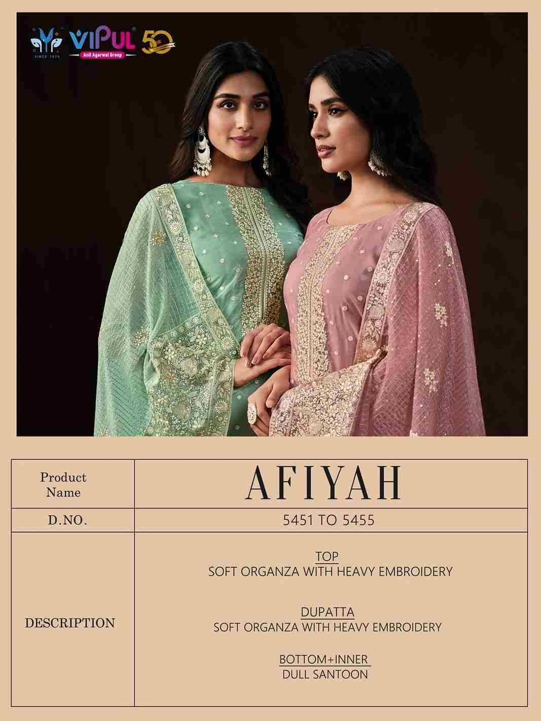 Afiyah By Vipul Fashion 5451 To 5455 Series Beautiful Festive Suits Stylish Fancy Colorful Party Wear & Occasional Wear Soft Organza Dresses At Wholesale Price