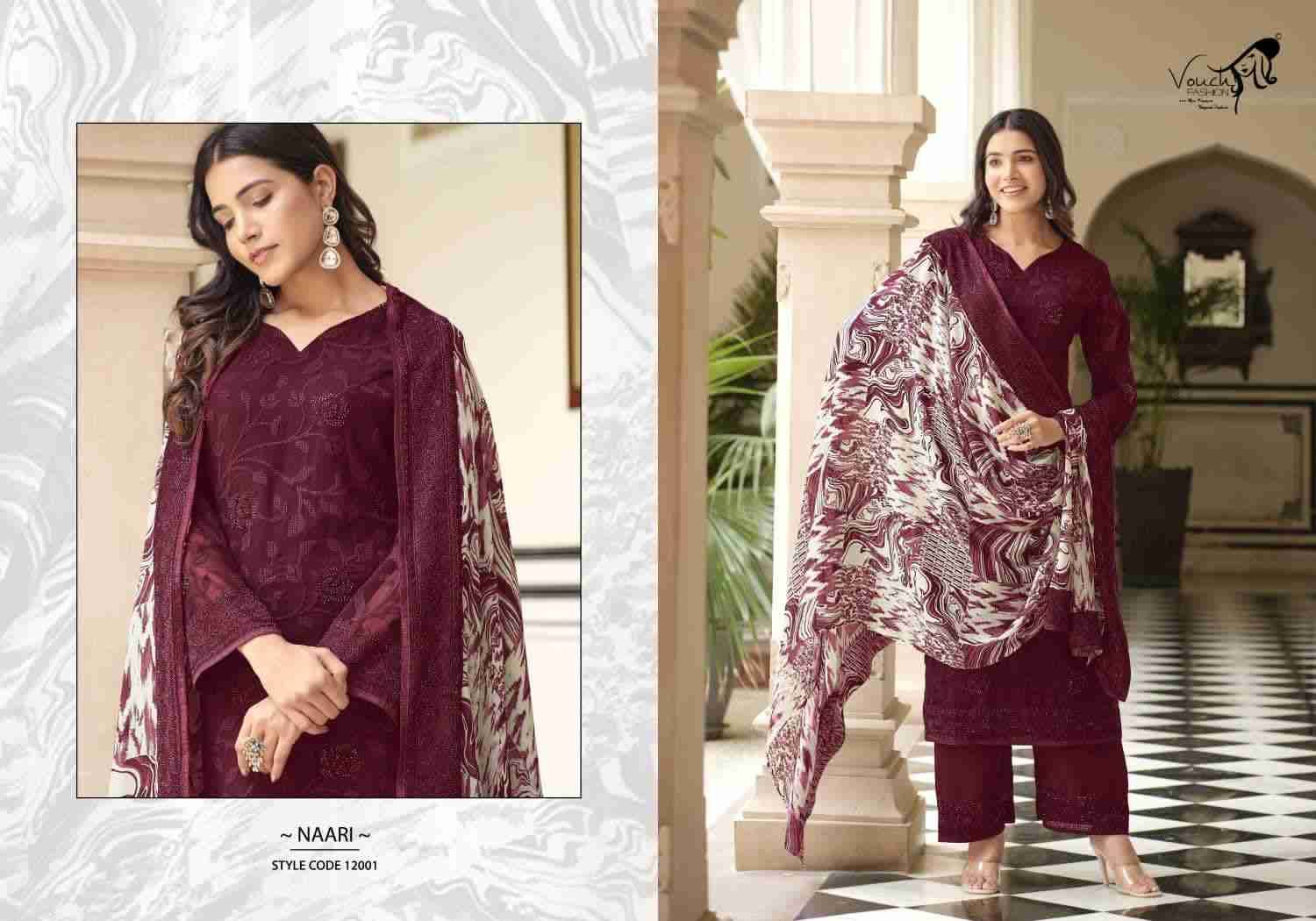 Naari Vol-12 By Vouche 12001 To 12004 Series Beautiful Stylish Festive Suits Fancy Colorful Casual Wear & Ethnic Wear & Ready To Wear Heavy Georgette Printed Dresses At Wholesale Price