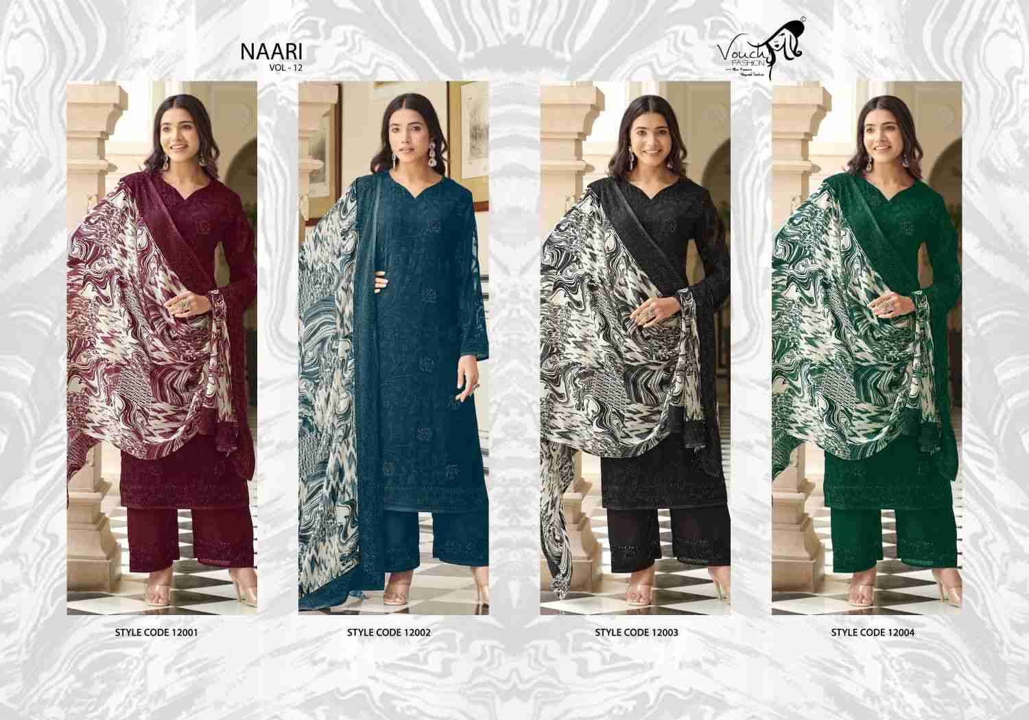 Naari Vol-12 By Vouche 12001 To 12004 Series Beautiful Stylish Festive Suits Fancy Colorful Casual Wear & Ethnic Wear & Ready To Wear Heavy Georgette Printed Dresses At Wholesale Price