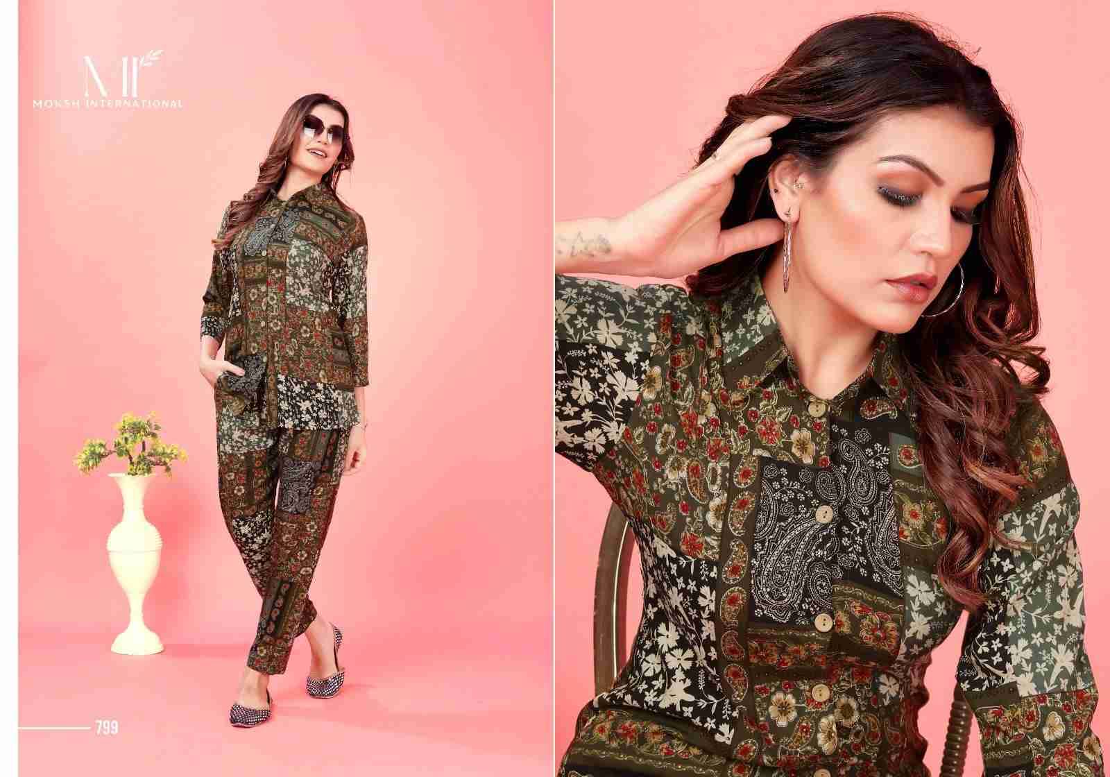 Code Set Rose By Moksh International 797 To 800 Series Designer Stylish Fancy Colorful Beautiful Party Wear & Ethnic Wear Collection Rayon Print Co-Ord At Wholesale Price