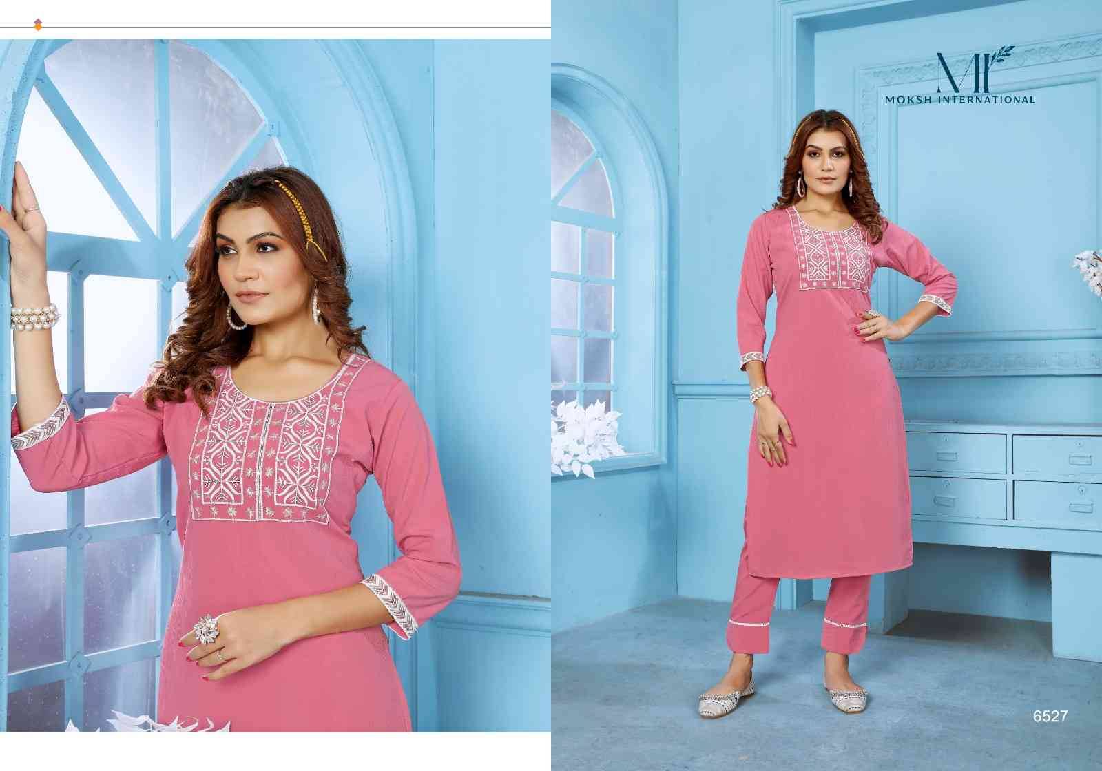 Goldy Vol-1 By Moksh International 6525 To 6529 Series Designer Festive Suits Collection Beautiful Stylish Fancy Colorful Party Wear & Occasional Wear Cotton Embroidered Kurtis With Bottom At Wholesale Price