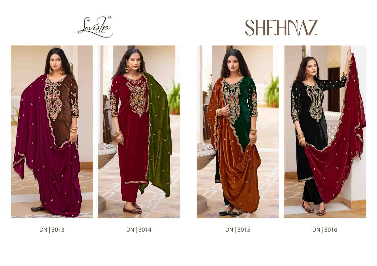 Shehnaz By Levisha 3013 To 3016 Series Beautiful Festive Suits Colorful Stylish Fancy Casual Wear & Ethnic Wear Pure Velvet Embroidered Dresses At Wholesale Price
