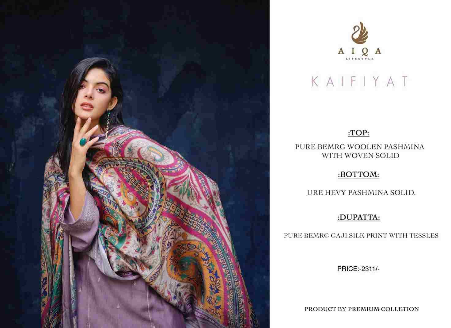 Kaifiyat By Aiqa 1016 To 1023 Series Beautiful Festive Suits Colorful Stylish Fancy Casual Wear & Ethnic Wear Pure Pashmina Digital Print Dresses At Wholesale Price