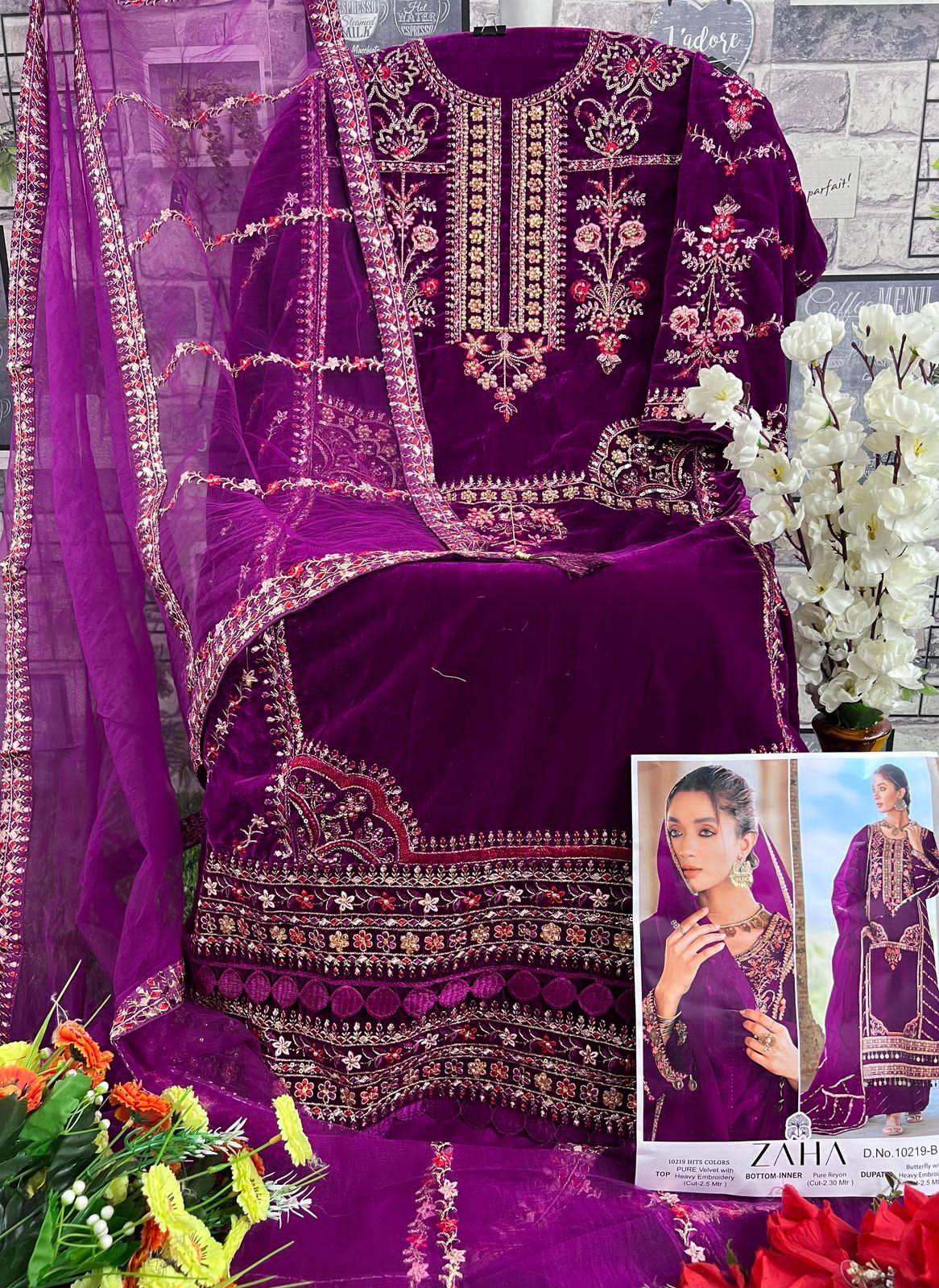 Aafiya Vol-3 By Zaha 10219-A To 10219-D Series Beautiful Pakistani Suits Colorful Stylish Fancy Casual Wear & Ethnic Wear Pure Velvet Embroidered Dresses At Wholesale Price