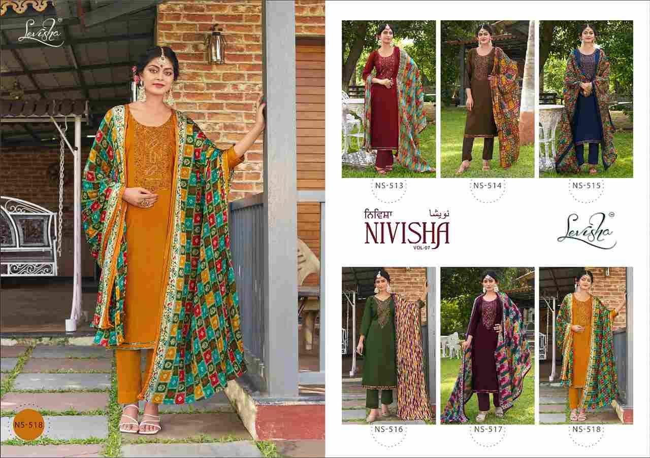 Nivisha Vol-7 By Levisha 513 To 518 Series Beautiful Festive Suits Colorful Stylish Fancy Casual Wear & Ethnic Wear Rayon Slub Embroidered Dresses At Wholesale Price