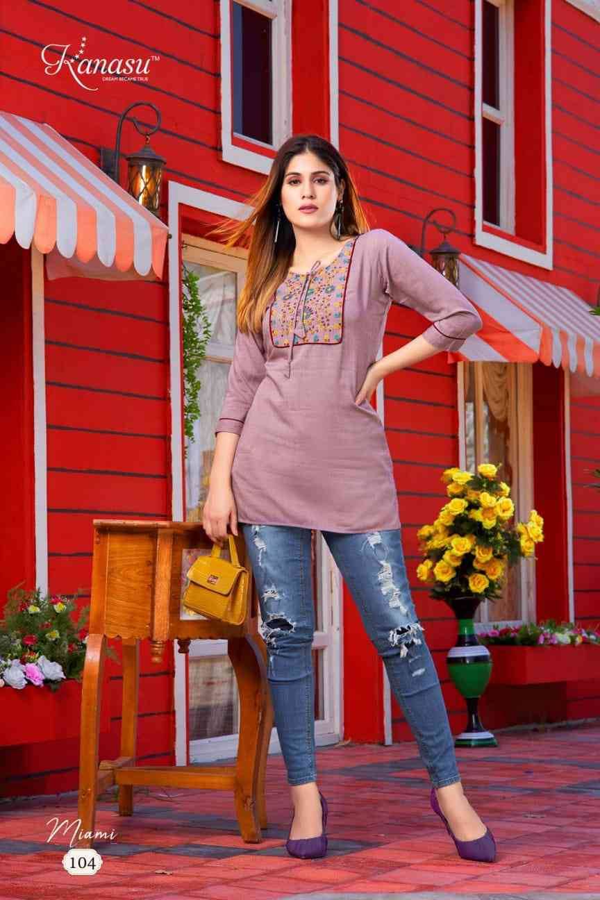 Miami By Kanasu 101 To 108 Series Designer Stylish Fancy Colorful Beautiful Party Wear & Ethnic Wear Collection Rayon Embroidery Tops At Wholesale Price