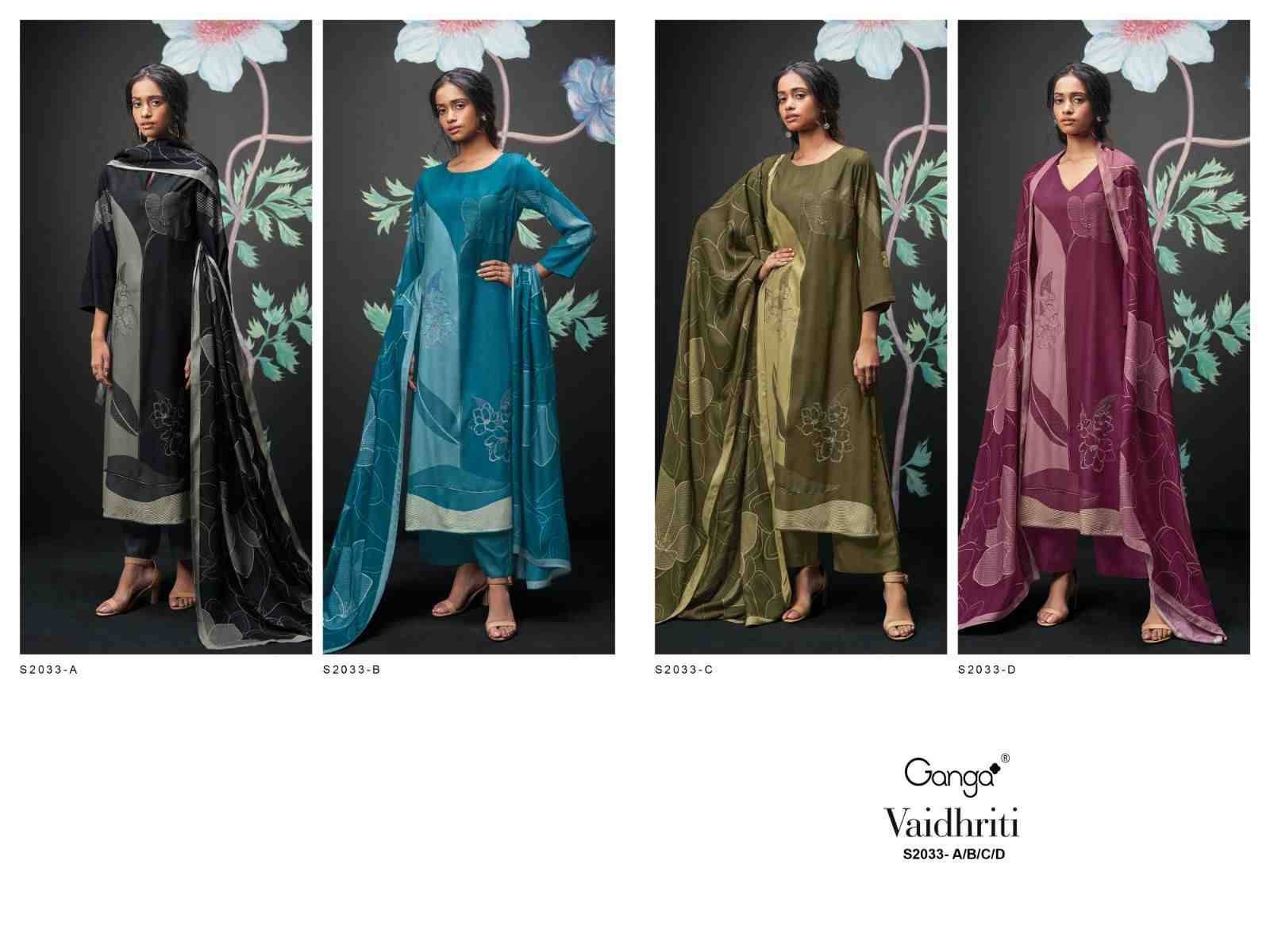 Vaidhriti-2033 By Ganga Fashion 2033-A To 2033-D Series Beautiful Festive Suits Colorful Stylish Fancy Casual Wear & Ethnic Wear Pure Pashmina Embroidered Dresses At Wholesale Price