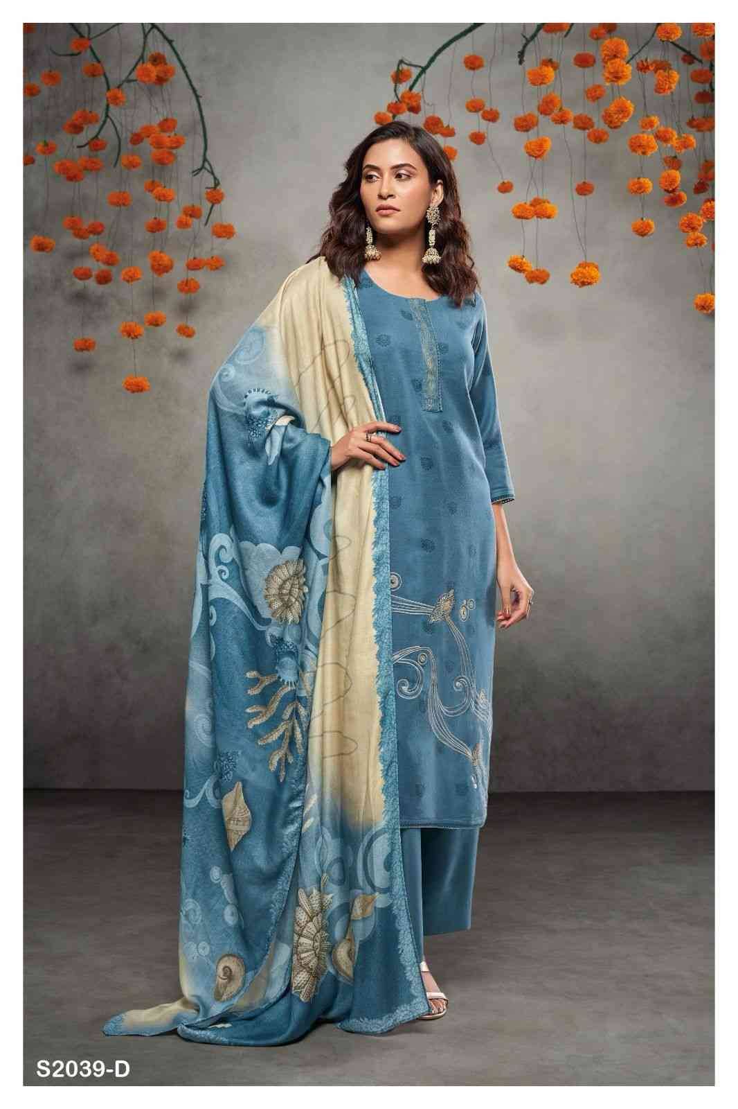 Dimity-2039 By Ganga Fashion 2039-A To 2039-D Series Beautiful Festive Suits Colorful Stylish Fancy Casual Wear & Ethnic Wear Pure Pashmina Embroidered Dresses At Wholesale Price