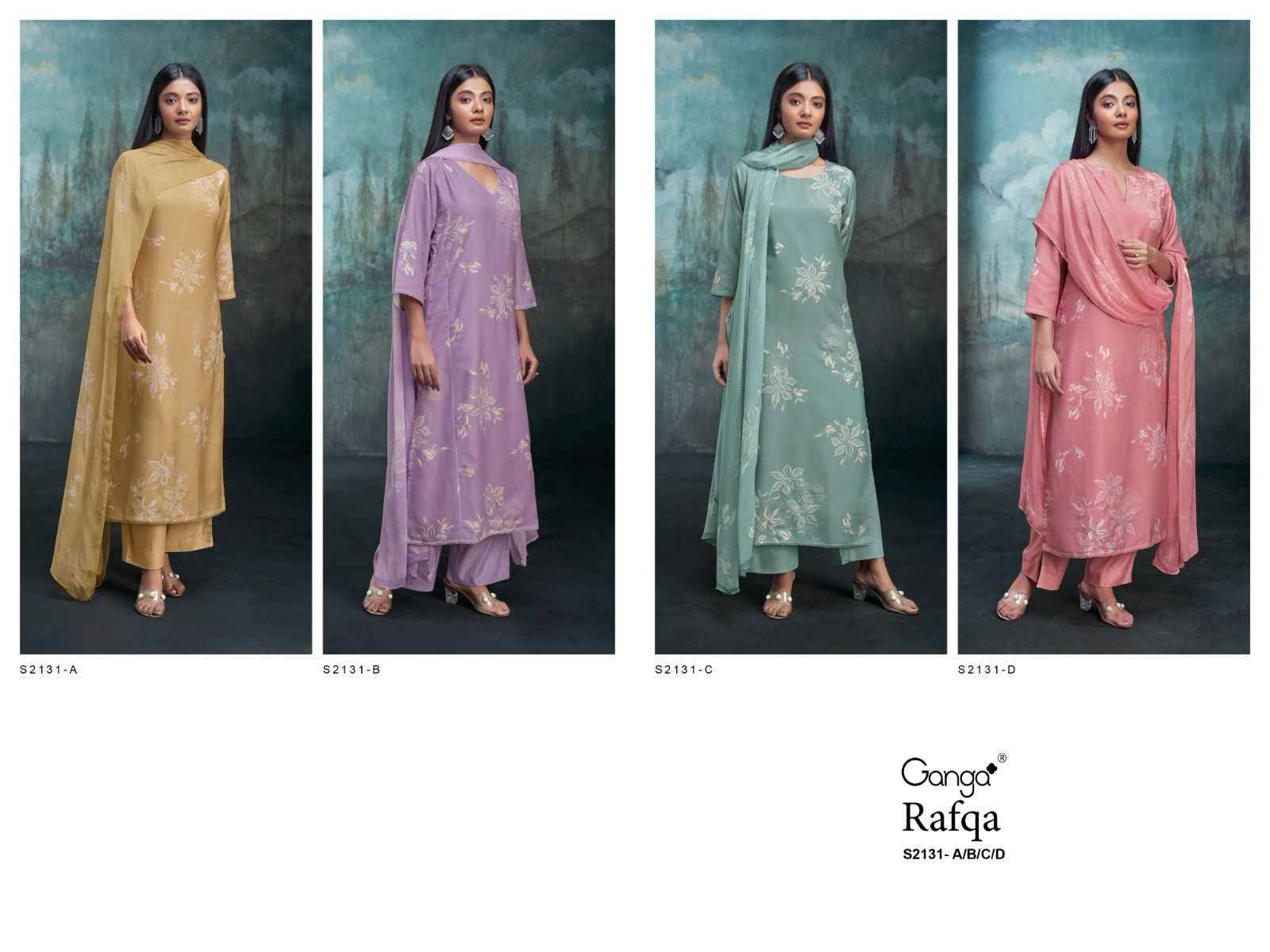 Rafqa-2131 By Ganga Fashion 2131-A To 2131-D Series Beautiful Festive Suits Colorful Stylish Fancy Casual Wear & Ethnic Wear Pure Pashmina Embroidered Dresses At Wholesale Price