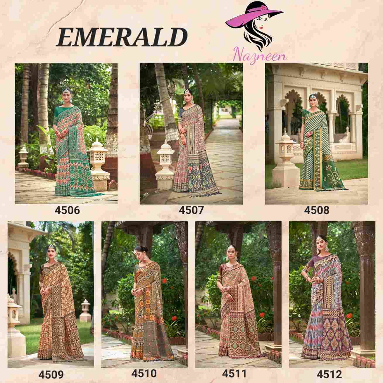 Emerald By Nazneen 4506 To 4512 Series Indian Traditional Wear Collection Beautiful Stylish Fancy Colorful Party Wear & Occasional Wear Organza Silk Sarees At Wholesale Price