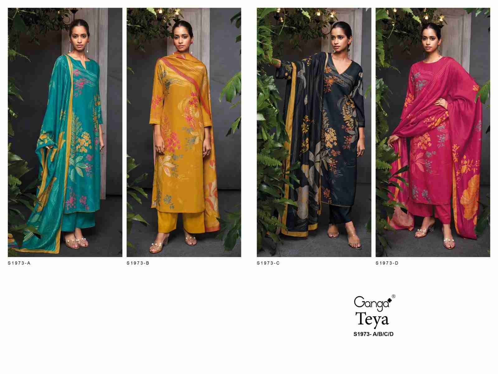 Teya-1973 By Ganga Fashion 1973-A To 1973-D Series Beautiful Festive Suits Colorful Stylish Fancy Casual Wear & Ethnic Wear Pure Pashmina Embroidered Dresses At Wholesale Price