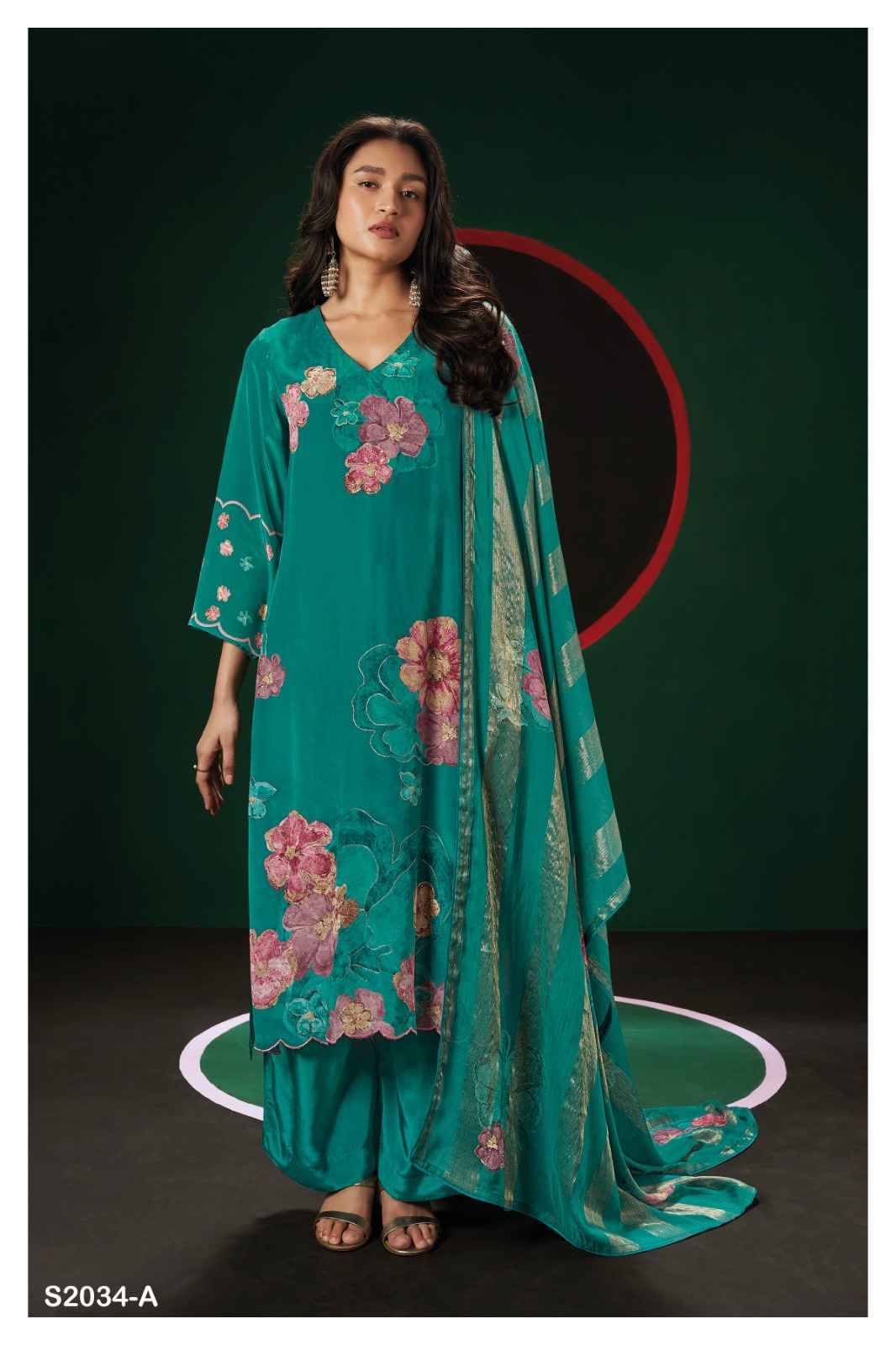 Delta-2034 By Ganga Fashion 2034-A To 2034-D Series Beautiful Festive Suits Colorful Stylish Fancy Casual Wear & Ethnic Wear Pure Silk Embroidered Dresses At Wholesale Price