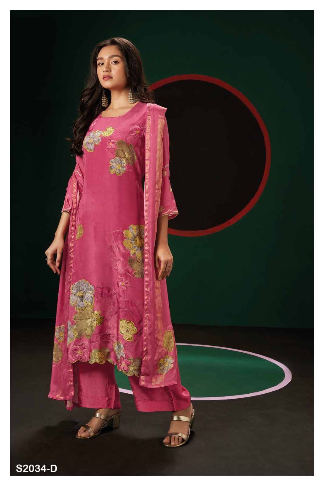 Delta-2034 By Ganga Fashion 2034-A To 2034-D Series Beautiful Festive Suits Colorful Stylish Fancy Casual Wear & Ethnic Wear Pure Silk Embroidered Dresses At Wholesale Price