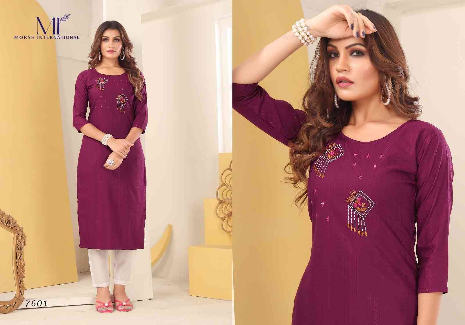 Diva Vol-1 By Moksh International 7601 To 7605 Series Designer Festive Suits Collection Beautiful Stylish Fancy Colorful Party Wear & Occasional Wear Silk Embroidered Kurtis At Wholesale Price