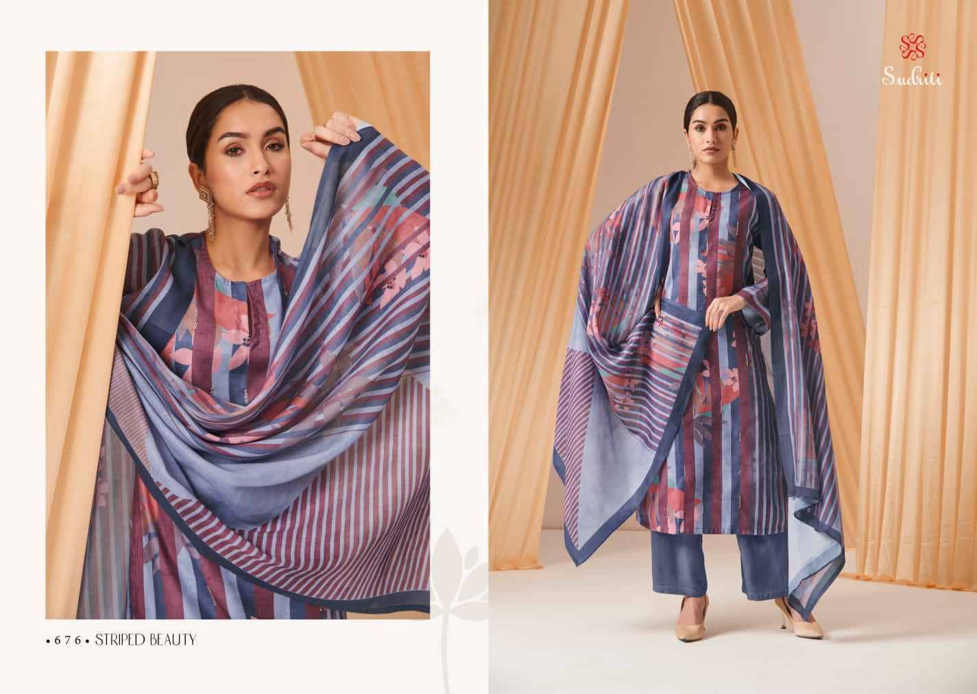 Striped Beauty By Sudriti Beautiful Stylish Festive Suits Fancy Colorful Casual Wear & Ethnic Wear & Ready To Wear Pashmia Twill Digital Print Dresses At Wholesale Price