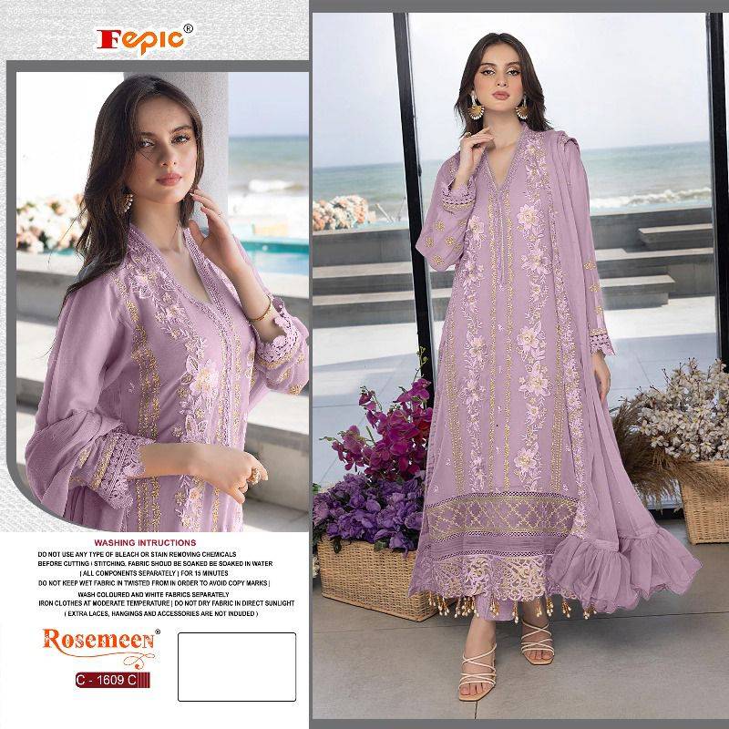 Fepic 1609 Colours By Fepic 1609-A To 1609-C Series Designer Pakistani Suits Beautiful Fancy Colorful Stylish Party Wear & Occasional Wear Georgette Embroidered Dresses At Wholesale Price