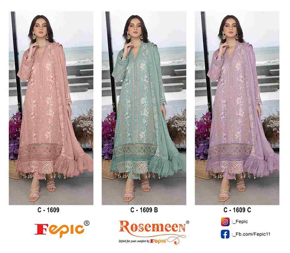 Fepic 1609 Colours By Fepic 1609-A To 1609-C Series Designer Pakistani Suits Beautiful Fancy Colorful Stylish Party Wear & Occasional Wear Georgette Embroidered Dresses At Wholesale Price