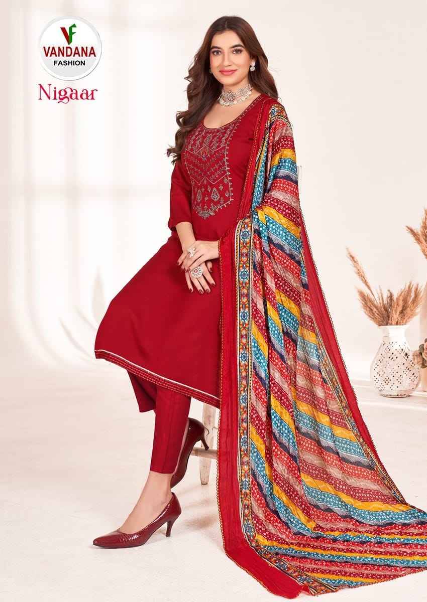 Nigaar Vol-1 By Vandana 1001 To 1008 Series Beautiful Festive Suits Stylish Fancy Colorful Party Wear & Occasional Wear Rayon Slub Dresses At Wholesale Price