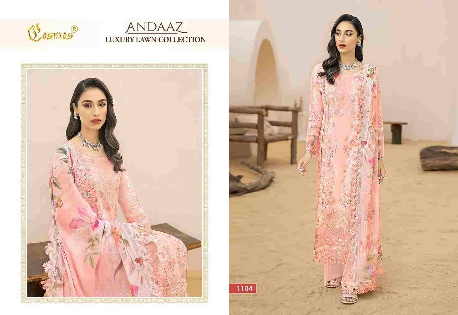 Andaaz By Cosmos 1101 To 1106 Series Beautiful Pakistani Suits Colorful Stylish Fancy Casual Wear & Ethnic Wear Pure Lawn Cotton Embroidered Dresses At Wholesale Price