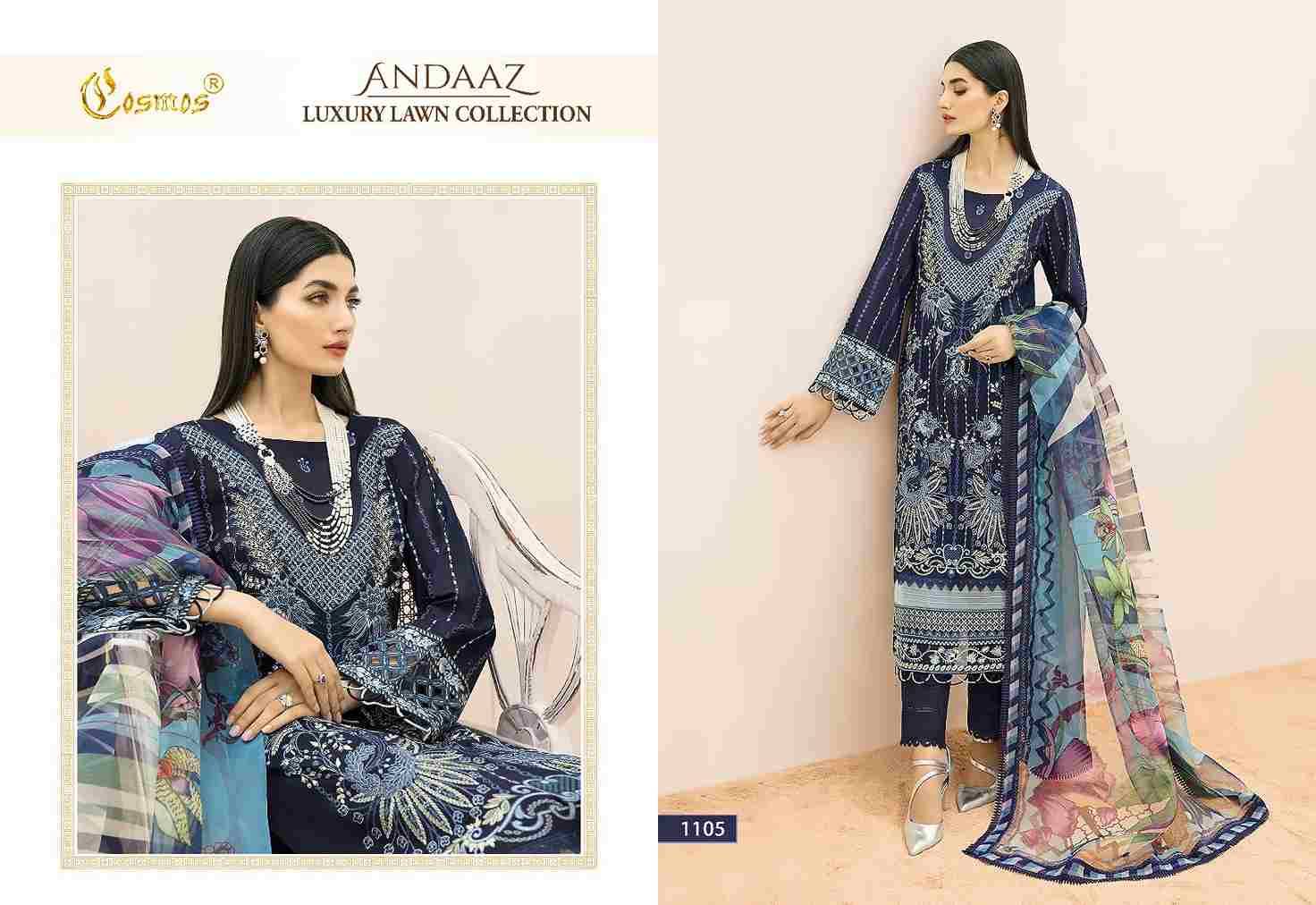Andaaz By Cosmos 1101 To 1106 Series Beautiful Pakistani Suits Colorful Stylish Fancy Casual Wear & Ethnic Wear Pure Lawn Cotton Embroidered Dresses At Wholesale Price
