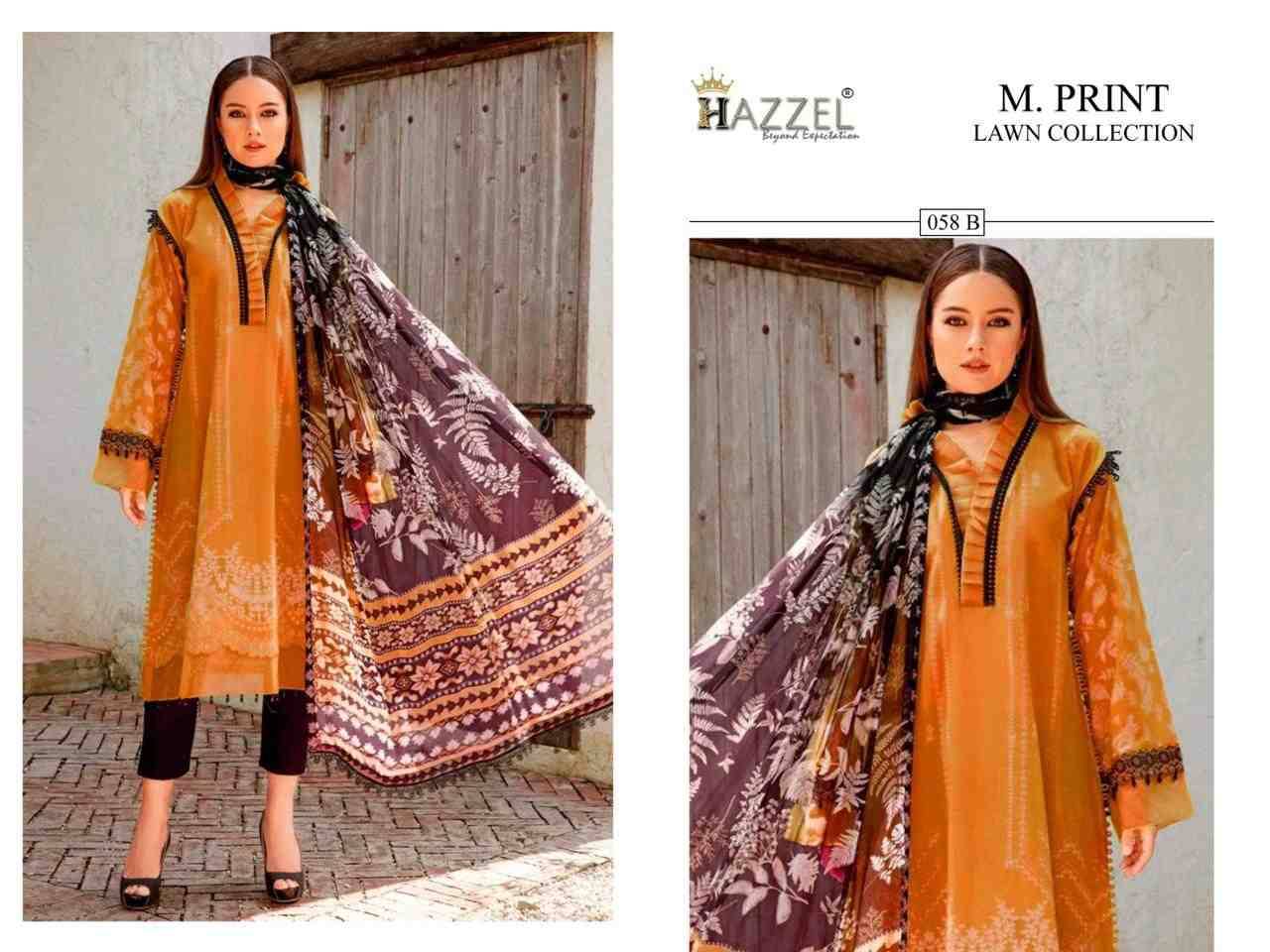 M.Print Lawn Collection By Hazzel 058-A To 058-D Series Beautiful Pakistani Suits Colorful Stylish Fancy Casual Wear & Ethnic Wear Pure Cotton Print Embroidered Dresses At Wholesale Price