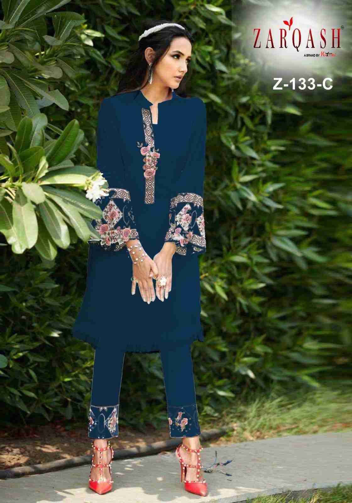 Zarqash Hit Design Z-133 Colours By Zarqash Z-133-A To Z-133-D Series Beautiful Pakistani Suits Colorful Stylish Fancy Casual Wear & Ethnic Wear Faux Georgette Dresses At Wholesale Price