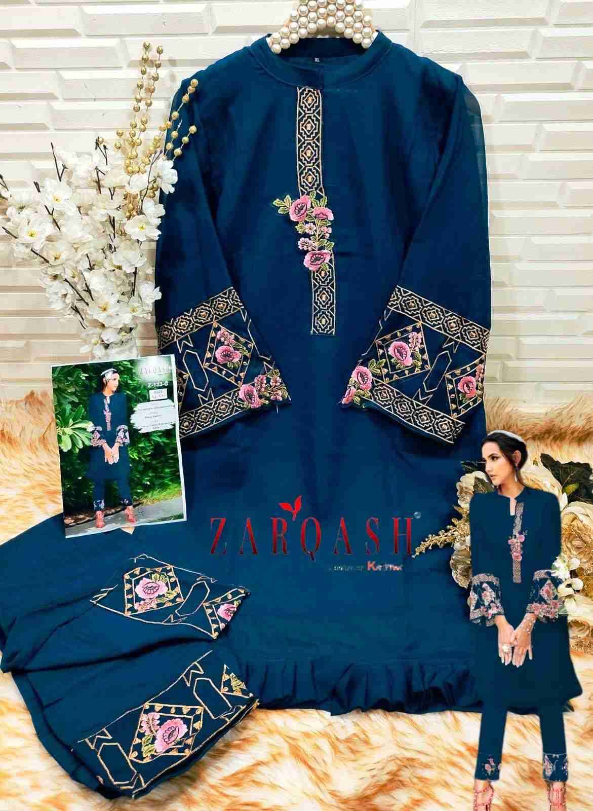 Zarqash Hit Design Z-133 Colours By Zarqash Z-133-A To Z-133-D Series Beautiful Pakistani Suits Colorful Stylish Fancy Casual Wear & Ethnic Wear Faux Georgette Dresses At Wholesale Price