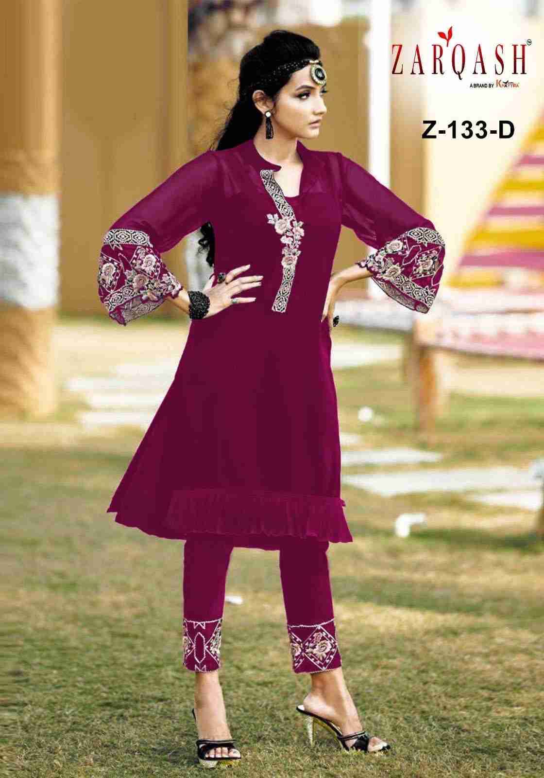 Zarqash Hit Design Z-133 Colours By Zarqash Z-133-A To Z-133-D Series Beautiful Pakistani Suits Colorful Stylish Fancy Casual Wear & Ethnic Wear Faux Georgette Dresses At Wholesale Price