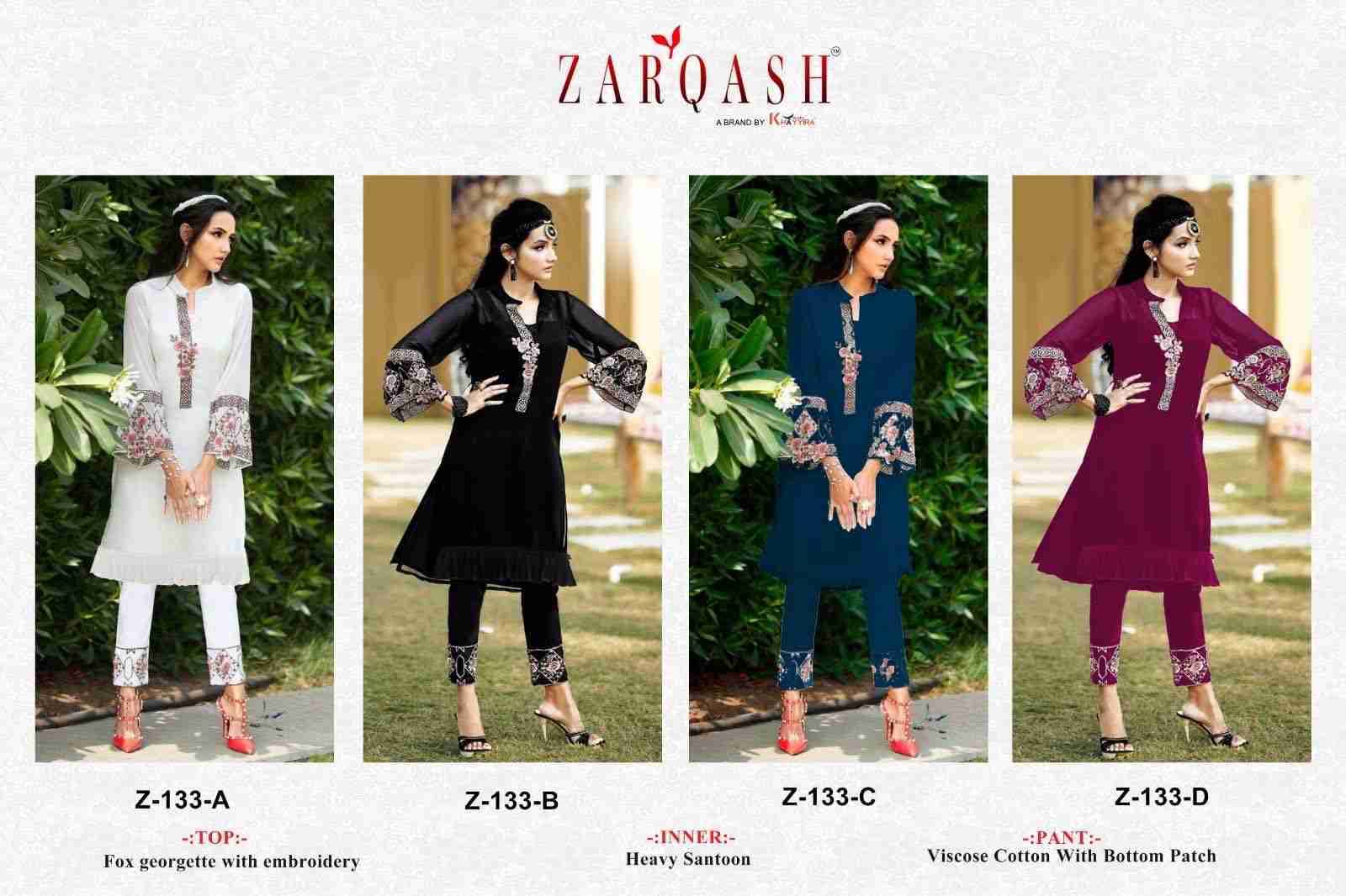 Zarqash Hit Design Z-133 Colours By Zarqash Z-133-A To Z-133-D Series Beautiful Pakistani Suits Colorful Stylish Fancy Casual Wear & Ethnic Wear Faux Georgette Dresses At Wholesale Price