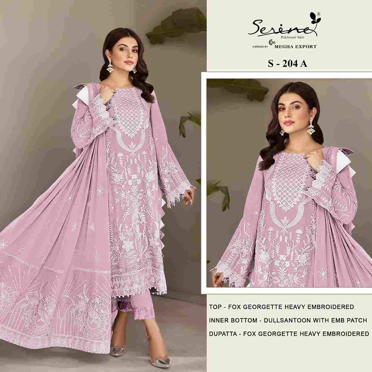 Serene Hit Design S-204 Colours By Serene S-204-A To S-204-D Series Designer Pakistani Suits Beautiful Fancy Colorful Stylish Party Wear & Occasional Wear Faux Georgette Embroidered Dresses At Wholesale Price