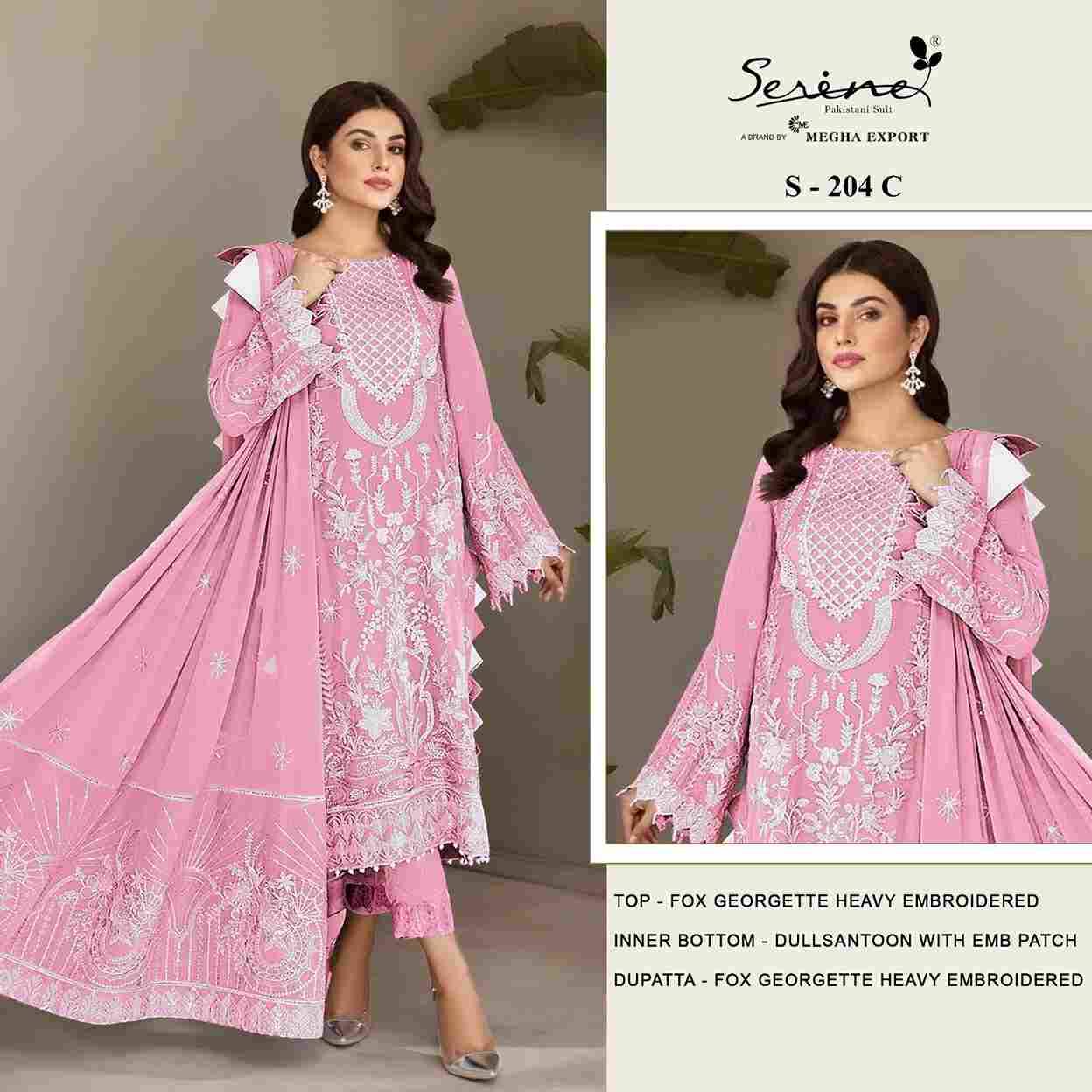 Serene Hit Design S-204 Colours By Serene S-204-A To S-204-D Series Designer Pakistani Suits Beautiful Fancy Colorful Stylish Party Wear & Occasional Wear Faux Georgette Embroidered Dresses At Wholesale Price