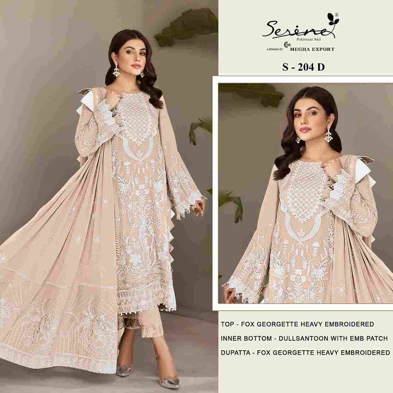 Serene Hit Design S-204 Colours By Serene S-204-A To S-204-D Series Designer Pakistani Suits Beautiful Fancy Colorful Stylish Party Wear & Occasional Wear Faux Georgette Embroidered Dresses At Wholesale Price