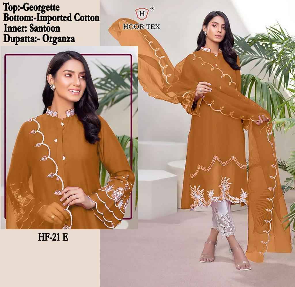 Hoor Tex Hit Design HF-21 Colours By Hoor Tex HF-21-A To HF-21-F Series Designer Festive Pakistani Suits Collection Beautiful Stylish Fancy Colorful Party Wear & Occasional Wear Heavy Georgette Embroidered Dresses At Wholesale Price