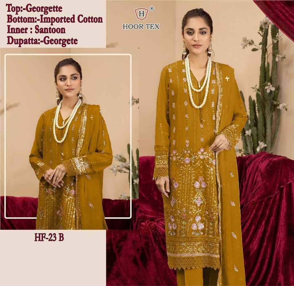 Hoor Tex Hit Design HF-23 Colours By Hoor Tex HF-23-A To HF-23-D Series Designer Festive Pakistani Suits Collection Beautiful Stylish Fancy Colorful Party Wear & Occasional Wear Heavy Georgette Embroidered Dresses At Wholesale Price