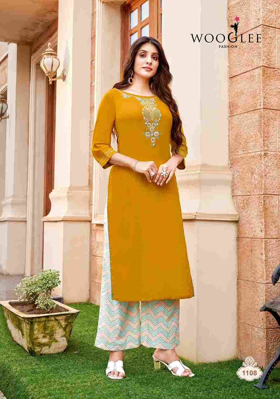 Celebration Vol-17 By Wooglee 1107 To 1112 Series Designer Festive Suits Collection Beautiful Stylish Fancy Colorful Party Wear & Occasional Wear Rayon Embroidered Kurtis With Bottom At Wholesale Price